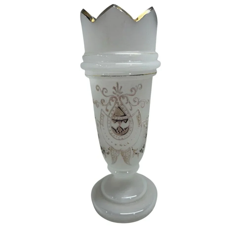Vintage Victorian White Bristol Glass Vase Stands 7.5